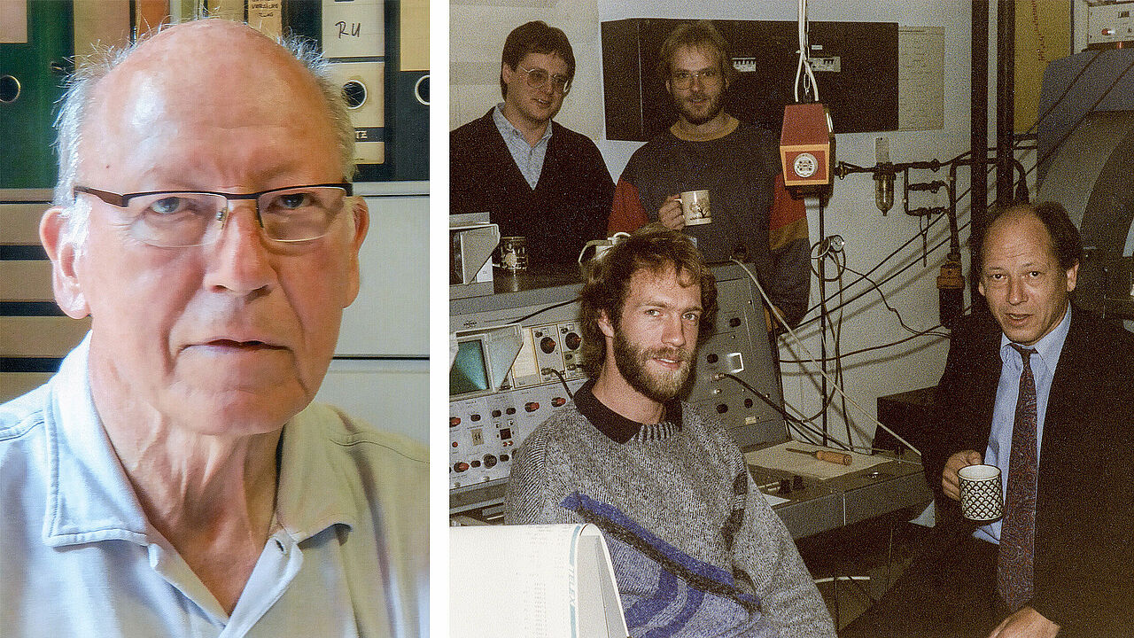Die zwei Fotos zeigen den Goldpromovenden PD Dr. Thorsten Bluhm heute sowie im Rahmen seiner Doktoranden in den 1980er-Jahren.